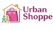 Logo of Urban Shoppe with a house, shopping bag, and people icon on a white background