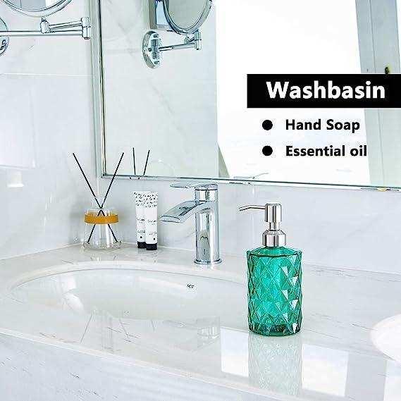 350ml Diamond White Glass Soap Dispenser Green-4