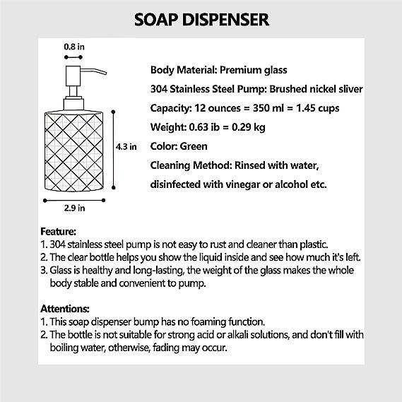 350ml Diamond White Glass Soap Dispenser Green-1