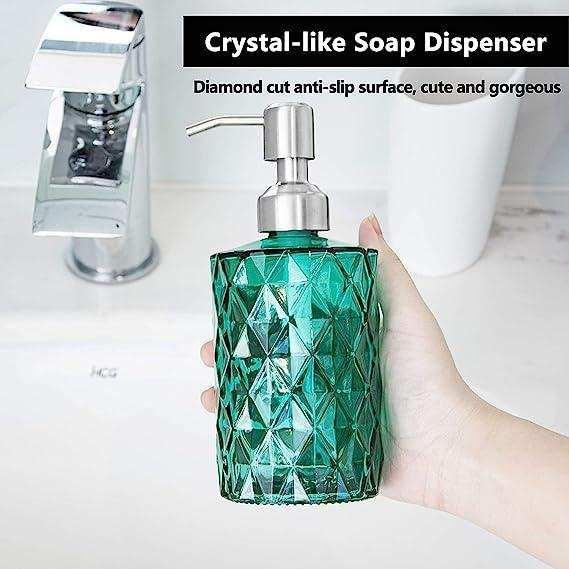 350ml Diamond White Glass Soap Dispenser Green-2